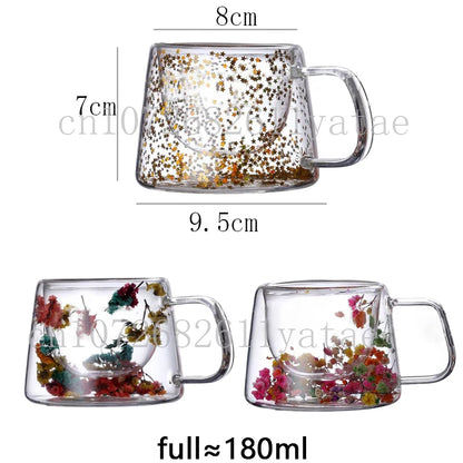 Heat-resistant 180ml double wall coffee cup flower design