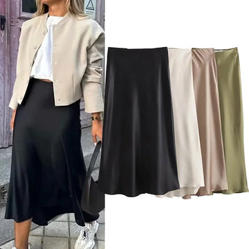 Elegant Satin Midi Skirt