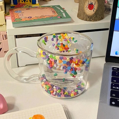 Multicolor quicksand creative double-layer glass mug