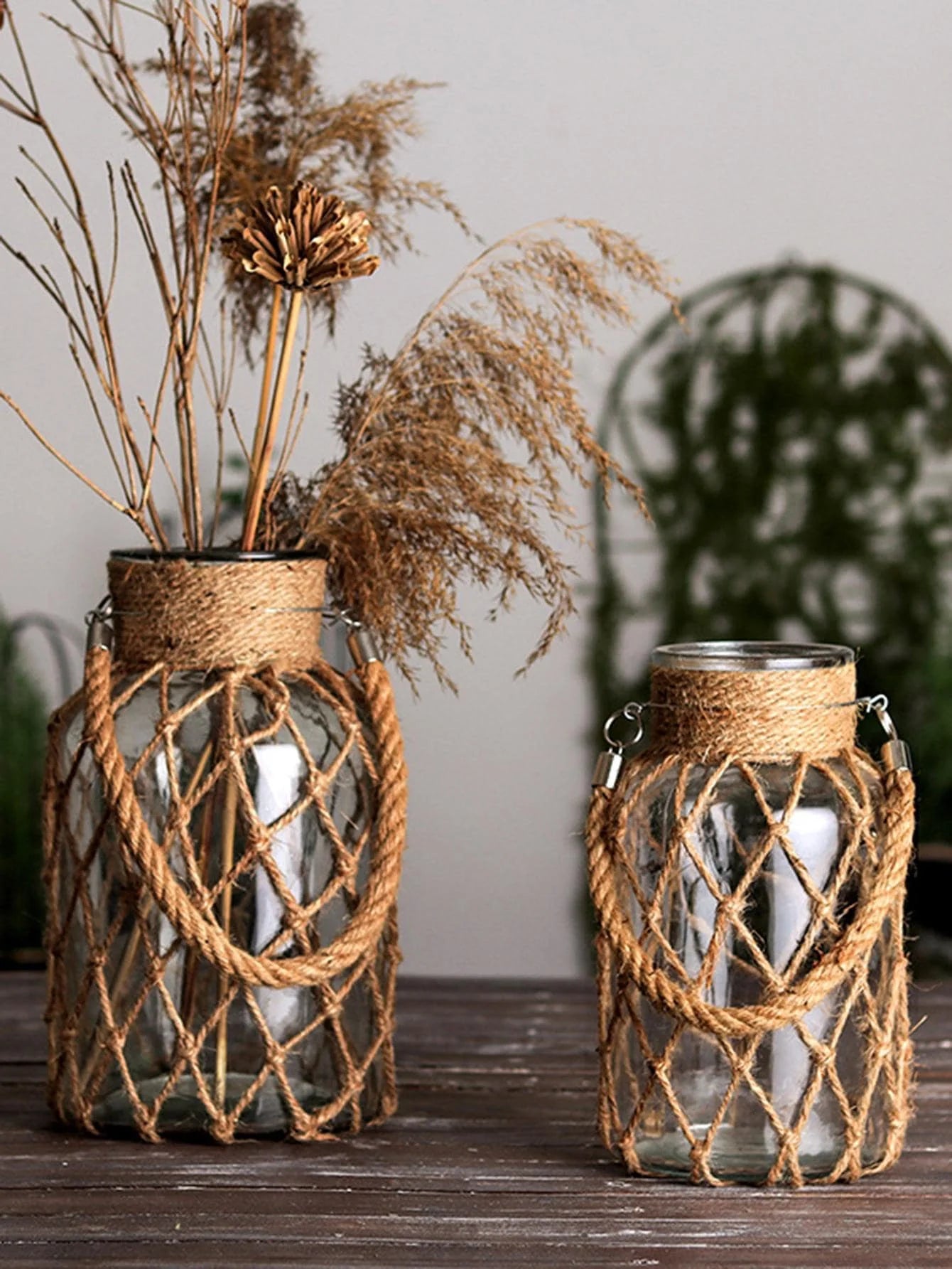 Rustic hanging glass vase