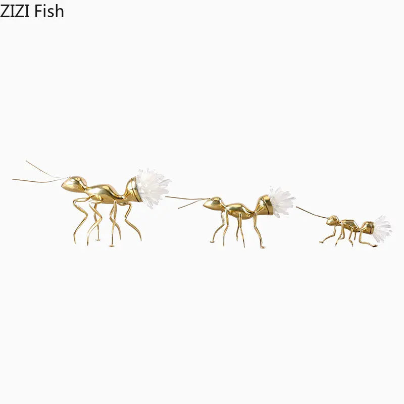 Golden crystal Ants artwork ornaments