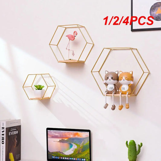 1/ 2/4 pieces of a wall-mounted hexagon shelf