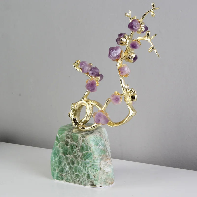 Amethyst brass tree ornament