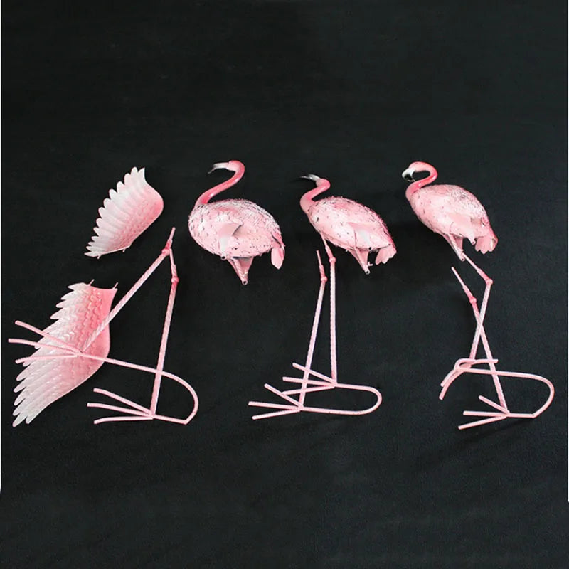 Large iron art creative flamingo statues for outdoor space