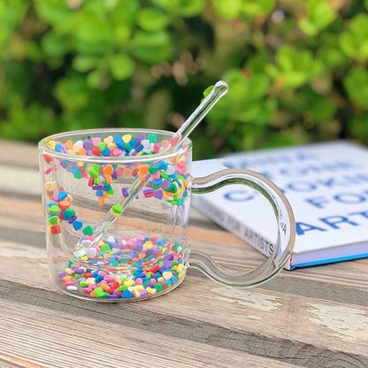 Multicolor quicksand creative double-layer glass mug