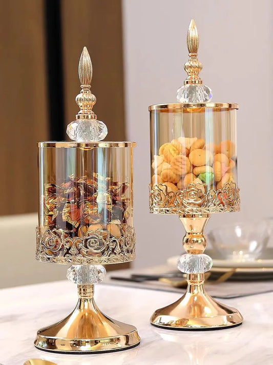 Decorative crystal glass jar with lid for storage and display