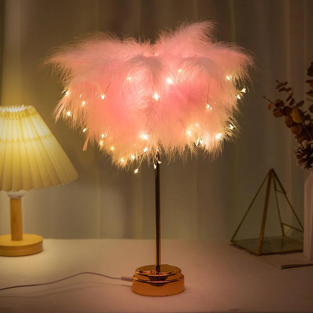 Creative feather lamp with remote control USB/AA battery