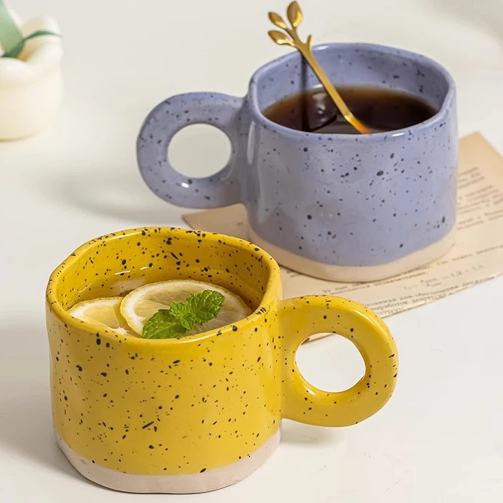 Korean hand pinch irregular ink splash art ceramic cups