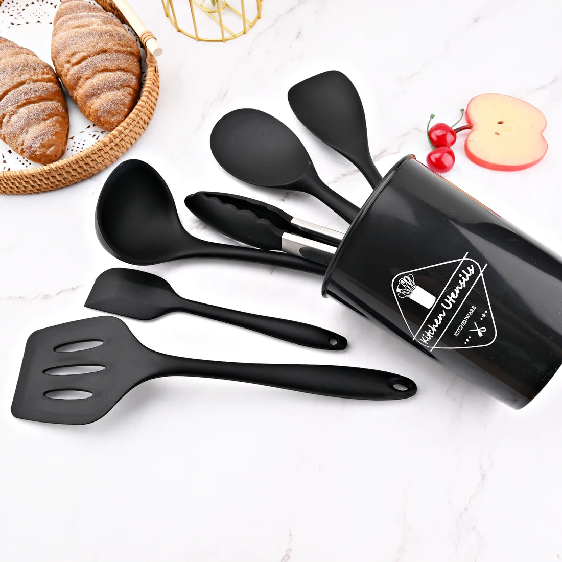 New black silicone cooking utensils set - Nanag store