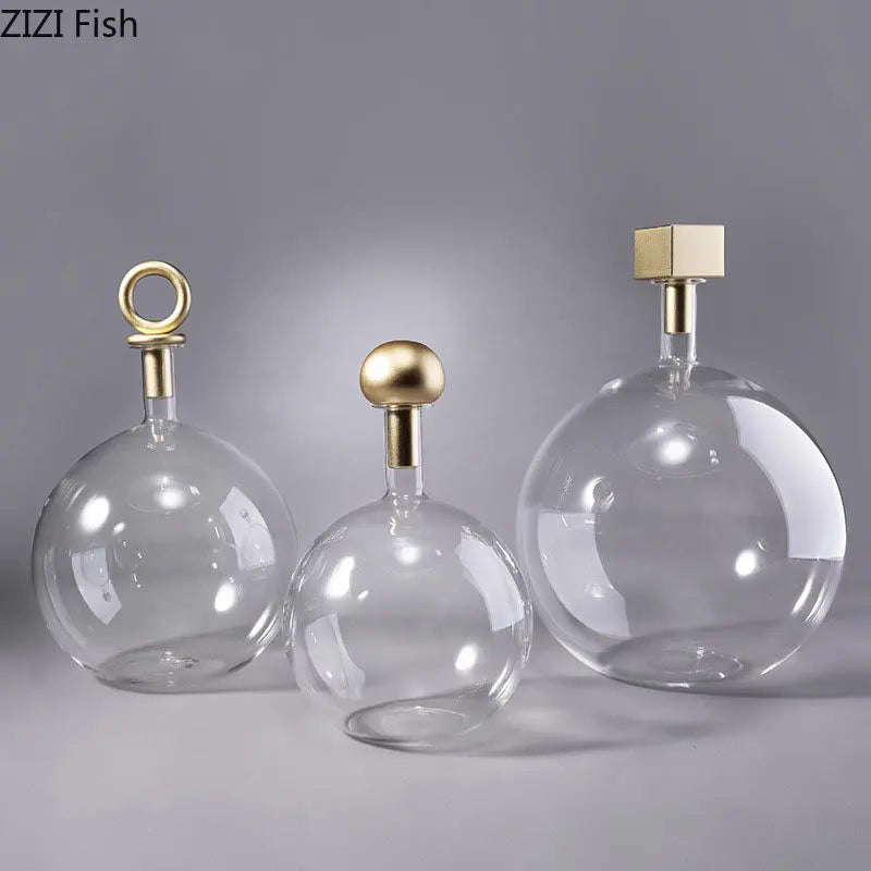 Modern spherical glass vase with a copper cover porcelain