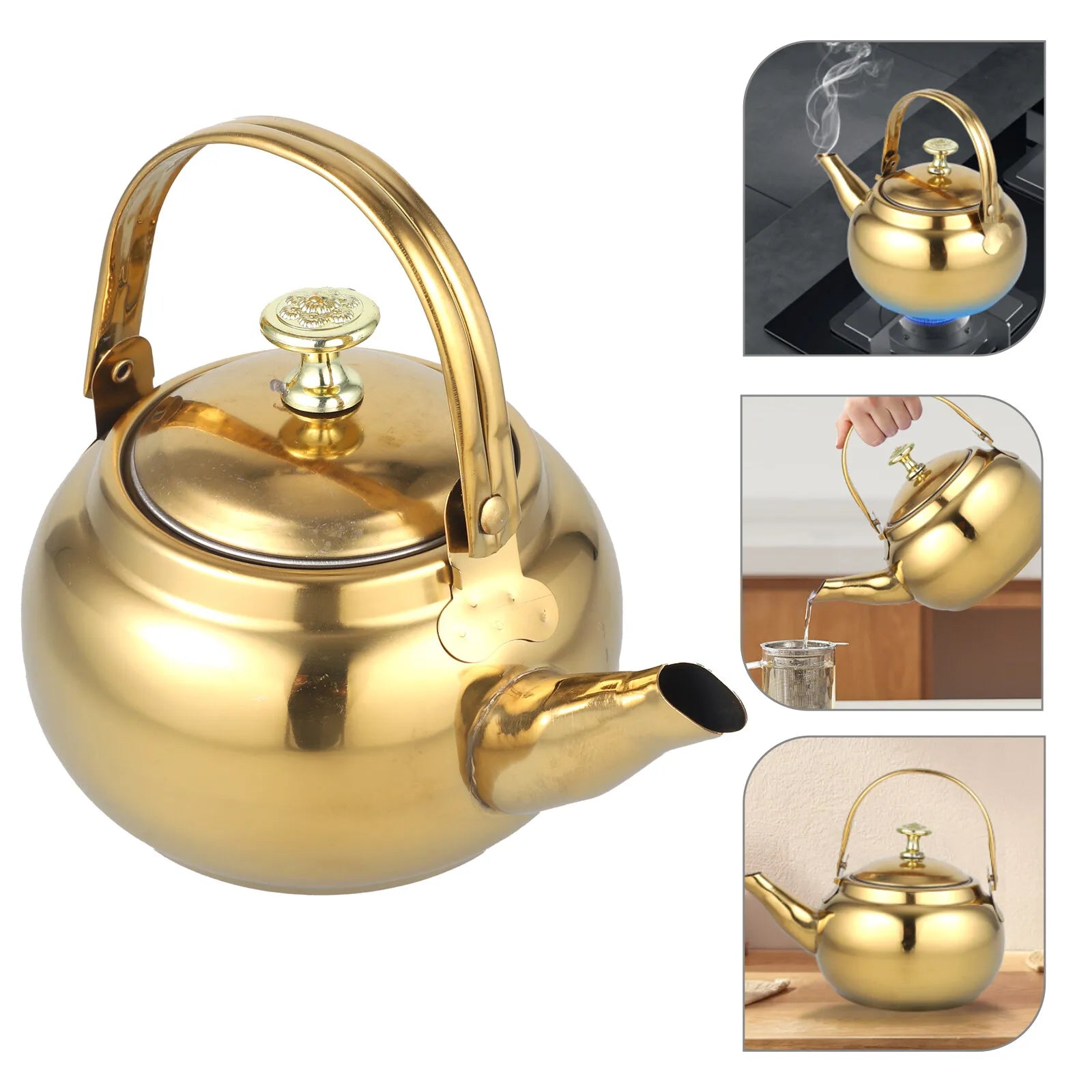 Golden teakettle, measuring 18x14.5cm