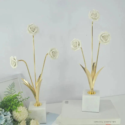 White rose golden flower ornaments