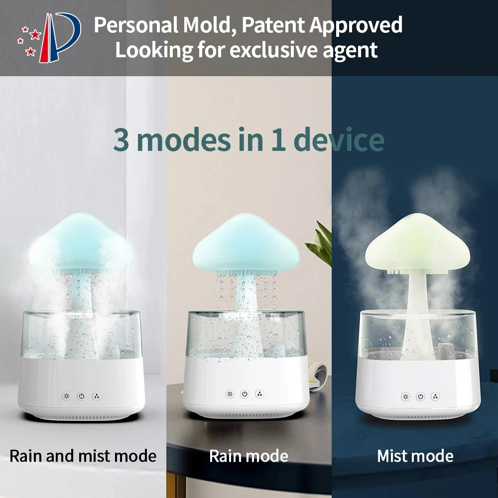 Mushroom rain cloud aroma diffuser relaxing water droplets soundscolorful night lights