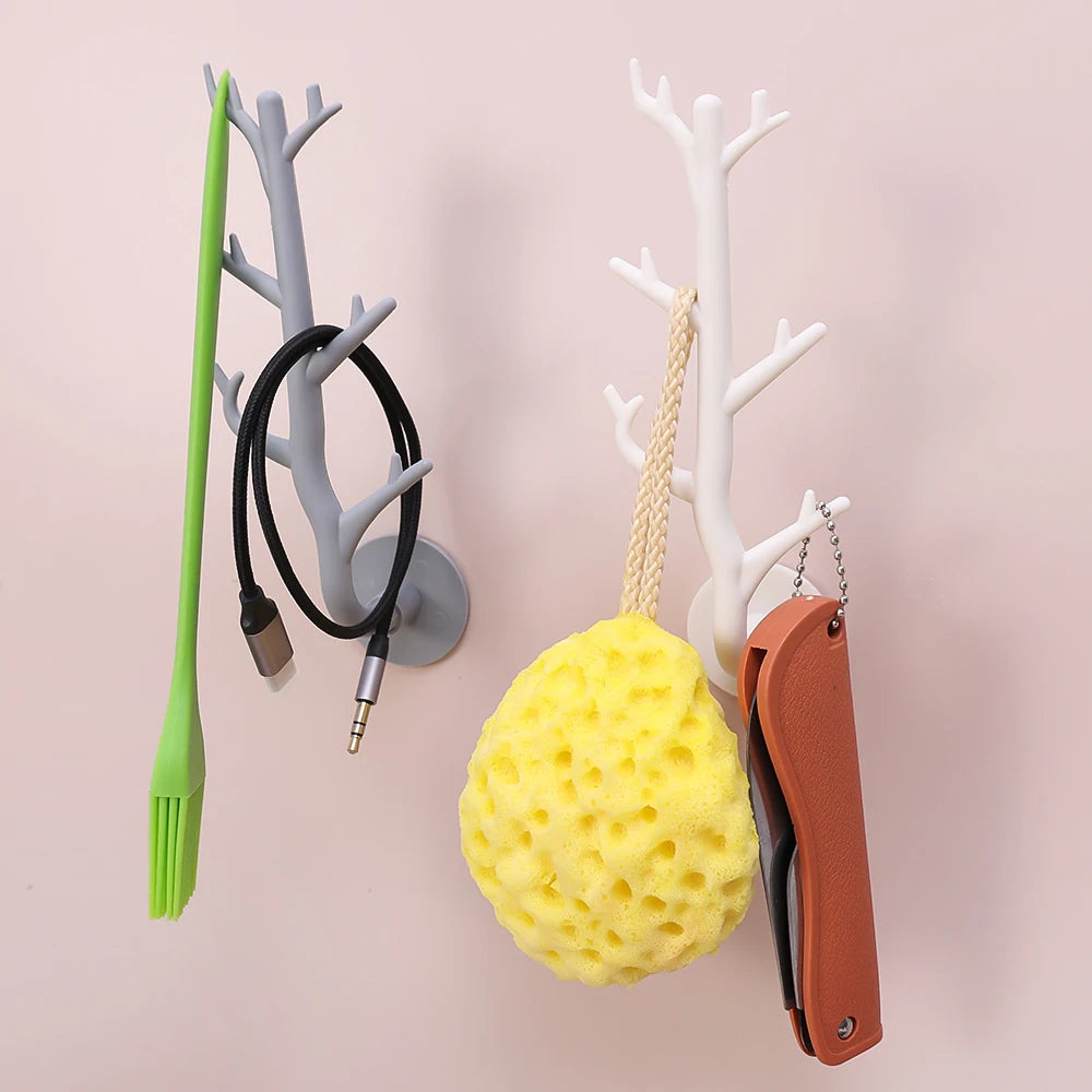 Wall-mounted tree branch hook for keys, and accessories