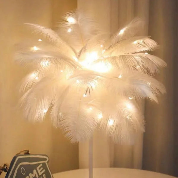 Warm white LED feather table lamp