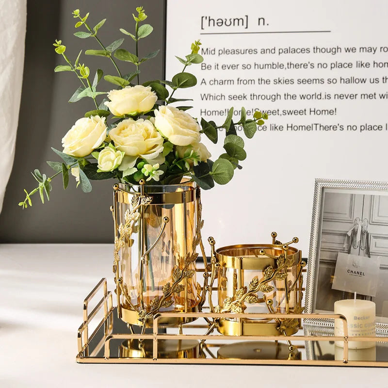 Golden luxury metal flower vase