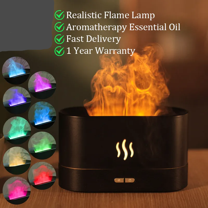 Aroma Diffuser Luftfuktare Ultraljud Olja Flame Lampa