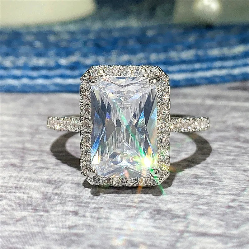 925 Silver Square Moissanite Ring