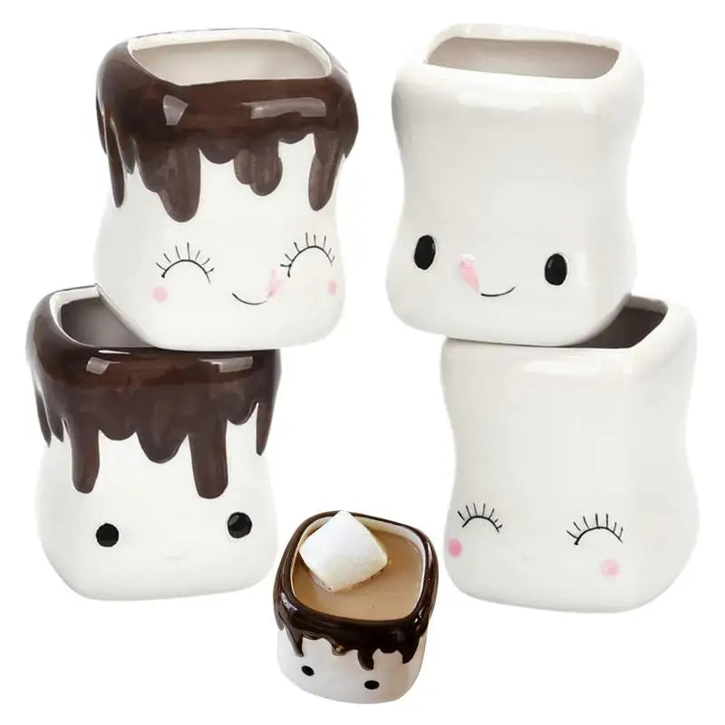 4pcs creative ceramic cartoon face mug