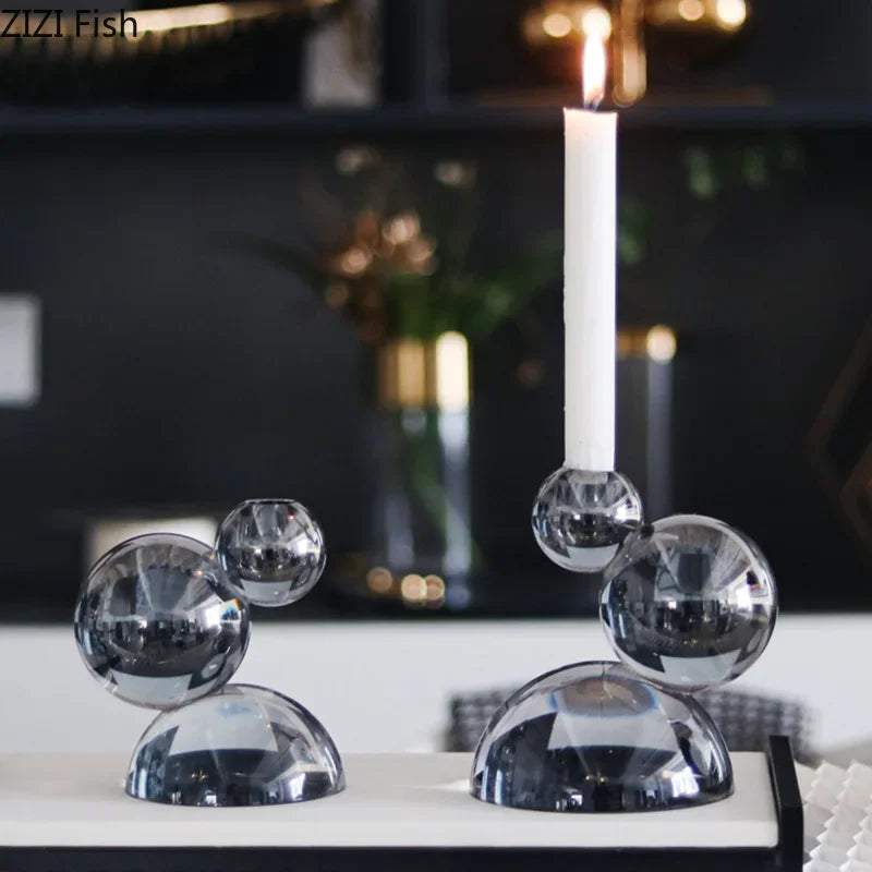 Transparent crystal stacked ball candle holders