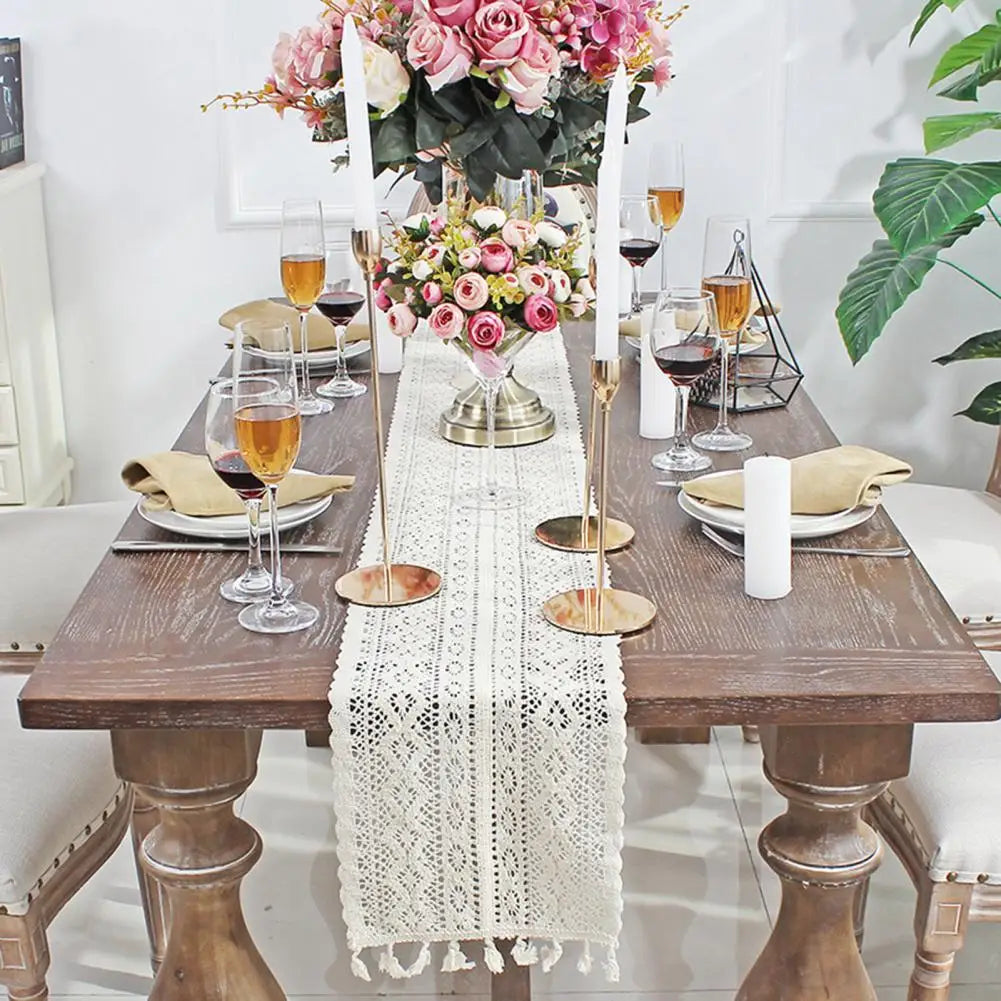 High-quality beige cotton crochet lace table cover