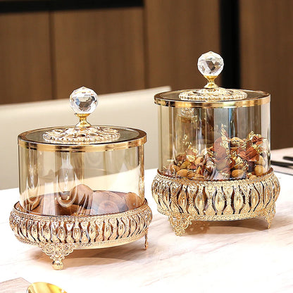 Luxury gold crystal glass storage jar with lid