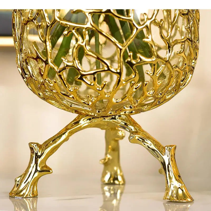 Creative glass vase golden bracket branches