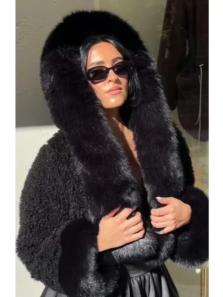 Short Faux Fur Hooded Coat