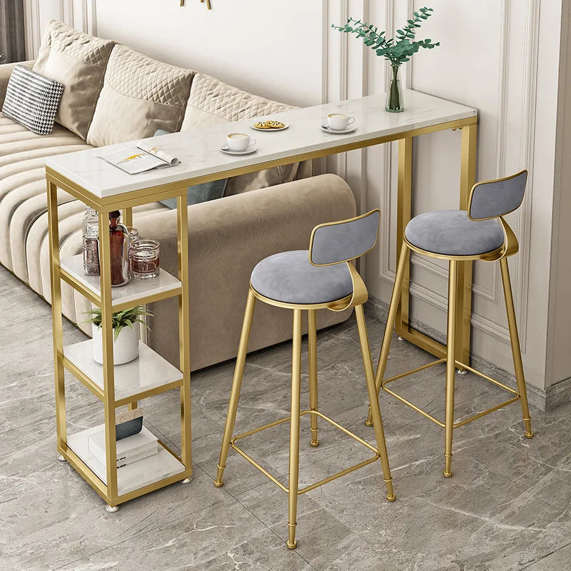 ხავერდოვანი თანამედროვე ოქროს სასადილო სკამები ძვირადღირებული ბარის ავეჯის კომპლექტი LK50BY