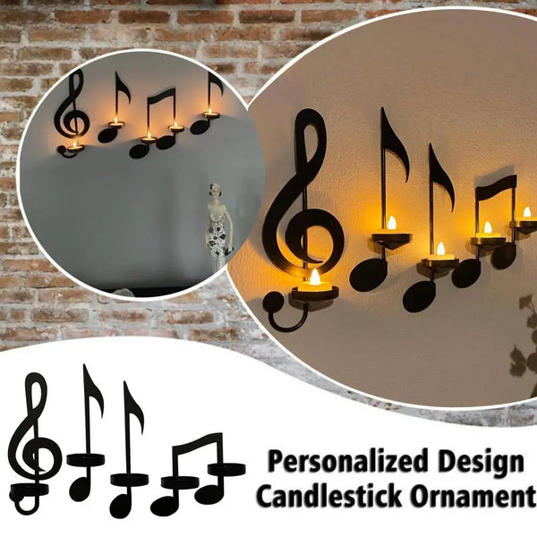 Musical note keys wall-mounted metal candle holder