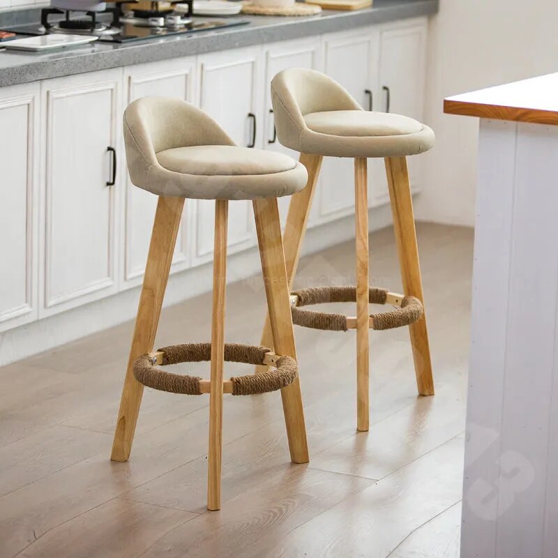 Solid wood bar chair modern simple bar chair Nordic creative bar stool retro tea shop high stool home Nanag store