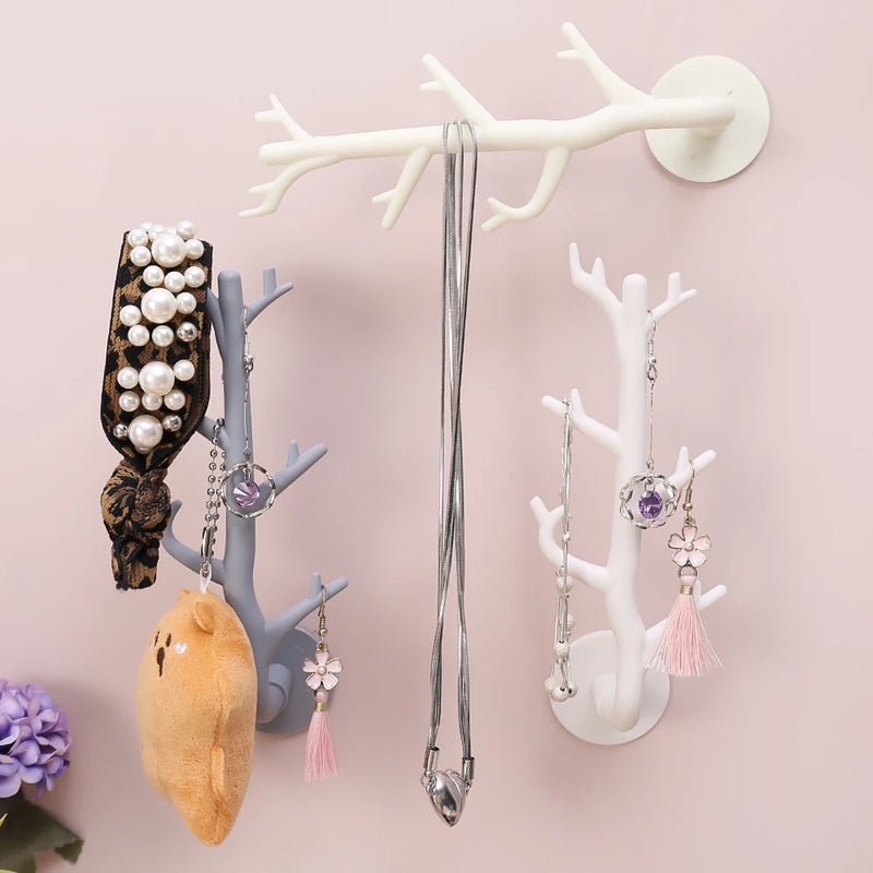 Wall-mounted tree branch hook for keys, and accessories