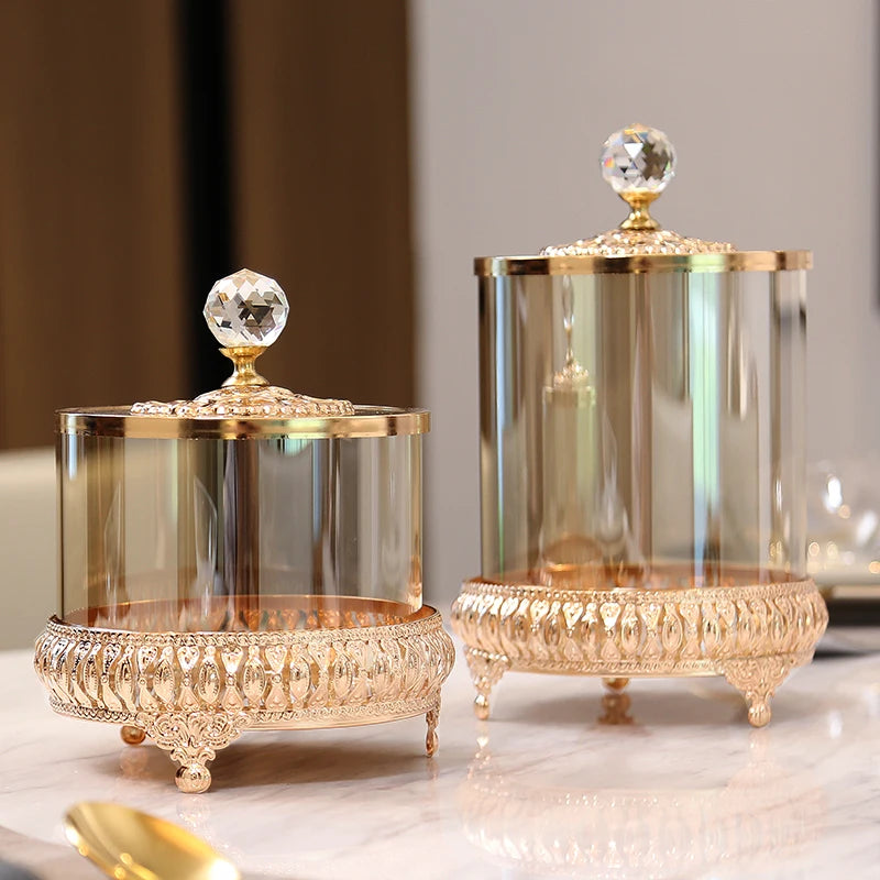 Luxury gold crystal glass storage jar with lid