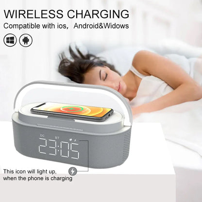 Radio alarm clock wireless charger digital adjustable LED night light bluetooth speaker