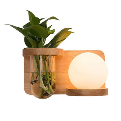 קישוט יפני עץ מלא מנורת קיר צמח