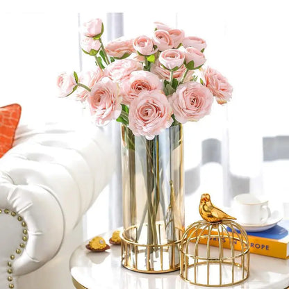 Tabletop glass vase golden birdcage candlestick metal rack