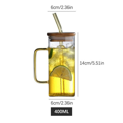 4Single-colored 400ml square mug with lid, straw, and double-layered walls for hot or cold beverages