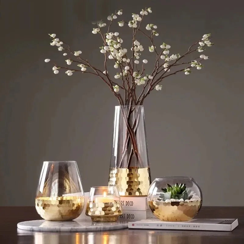 Glass vase with gold base