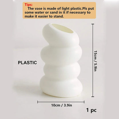 1PCプラスチックスパイラルホワイト花瓶北欧クリエイティブフラワーアレンジメントコンテナキッチン用リビング寝室ホームデコレーションオーナメント