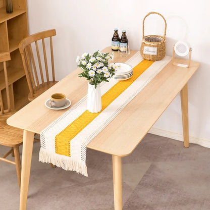 Table runner made of natural jute and linen, handwoven