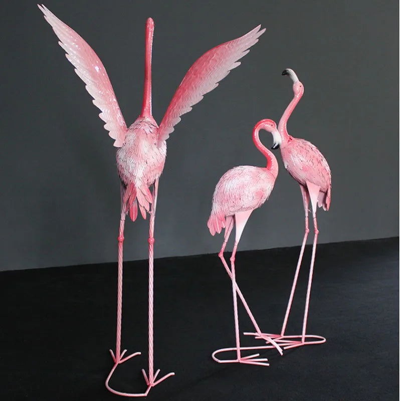 Large iron art creative flamingo statues for outdoor space