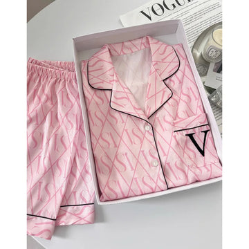Women Ice Silk Pajama Set