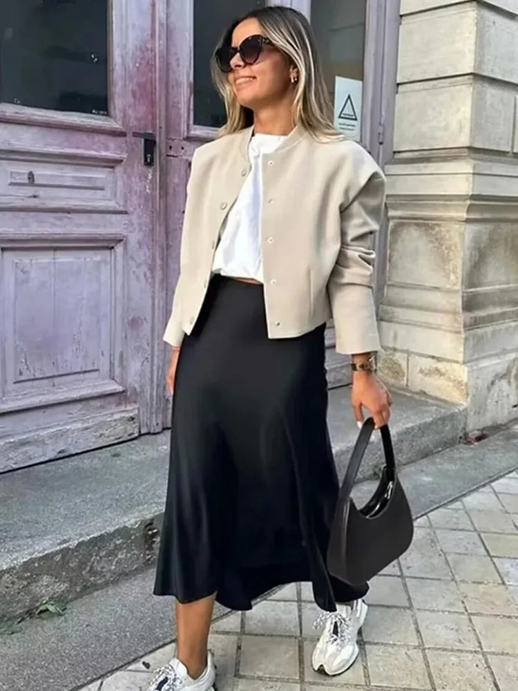 Elegant Satin Midi Skirt