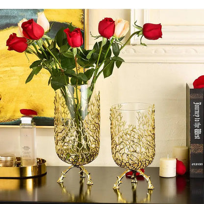 Creative glass vase golden bracket branches