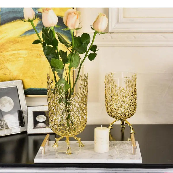 Creative glass vase golden bracket branches