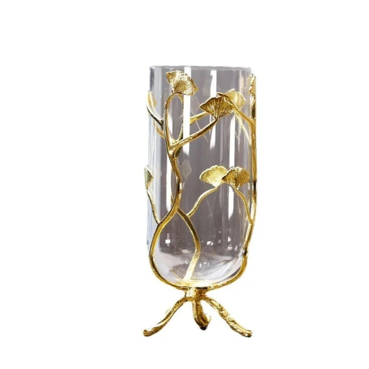 Golden ginkgo leaf glass vase