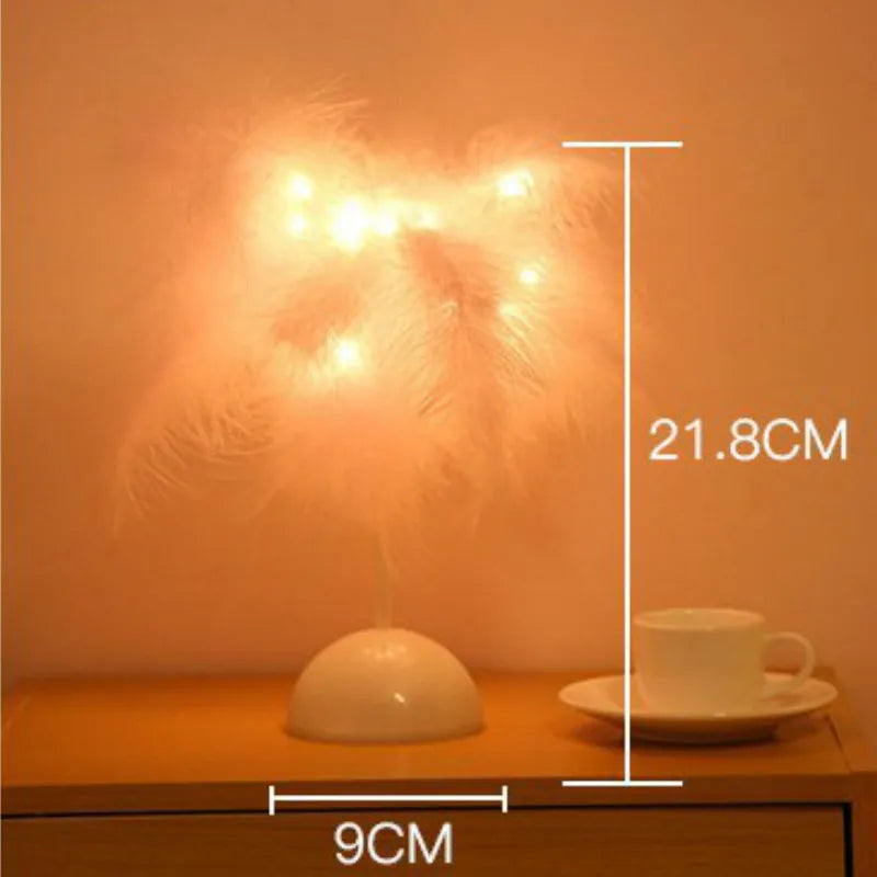 Warm white LED feather table lamp