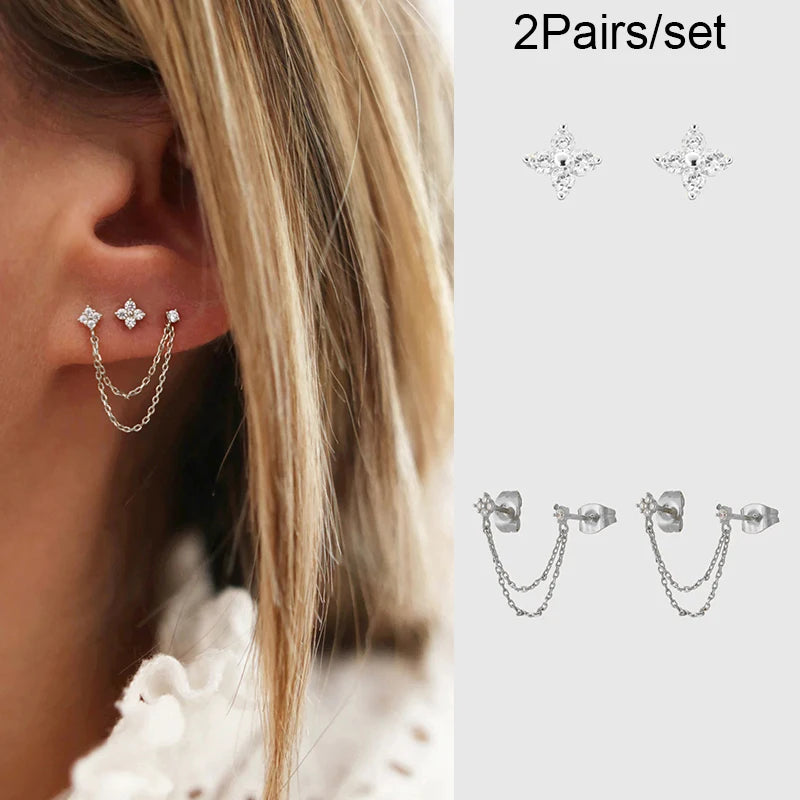 2-Pair Gold CZ Earring Set