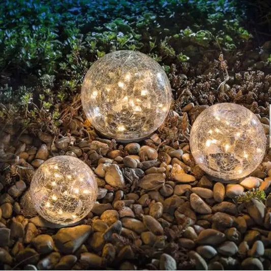 Waterproof LED solar garden lights with cracked glass ball lamps