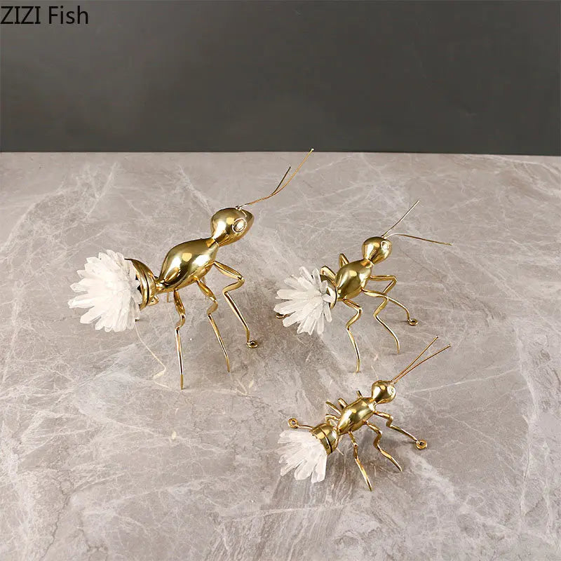 Golden crystal Ants artwork ornaments